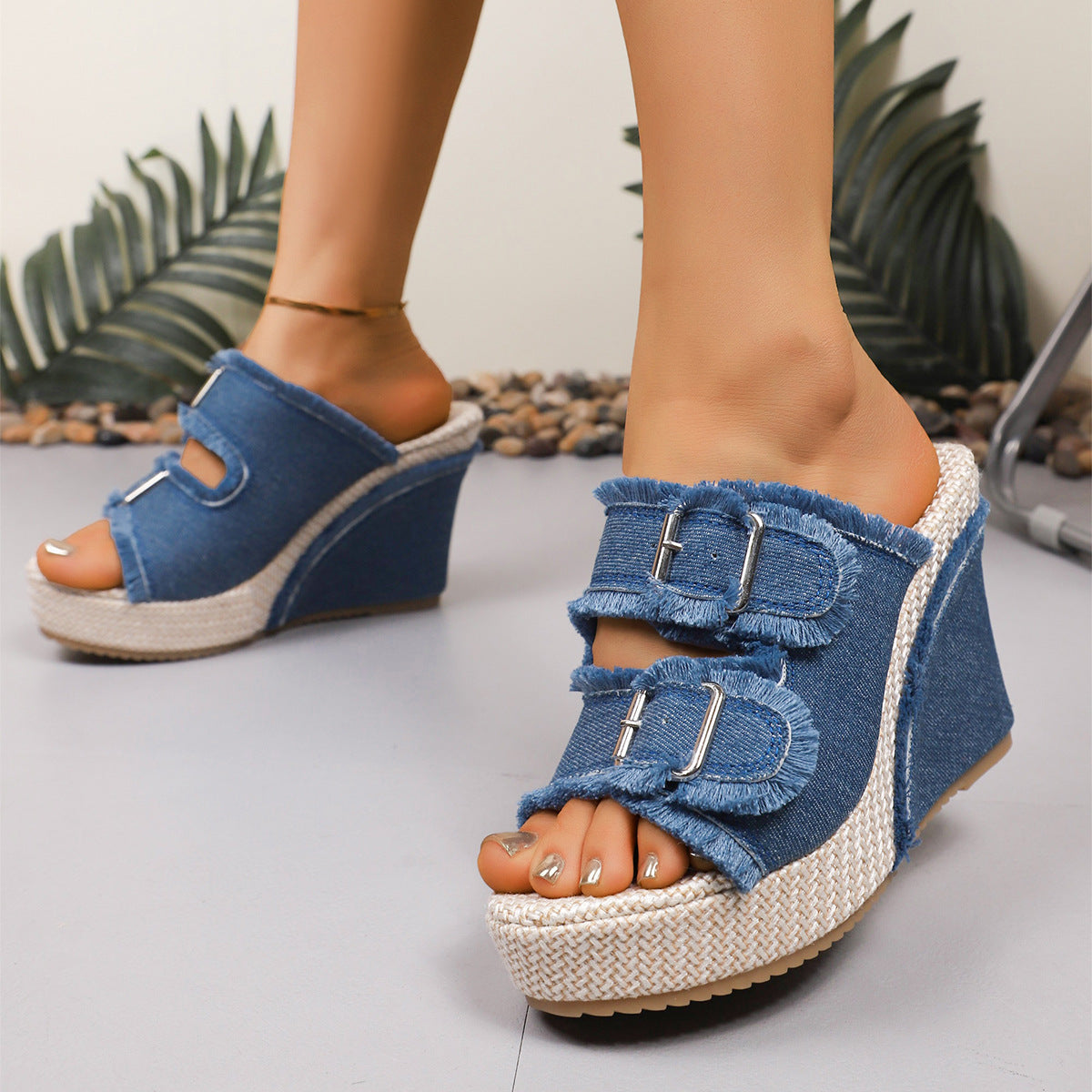 Ada | Denim Wedge Sandals