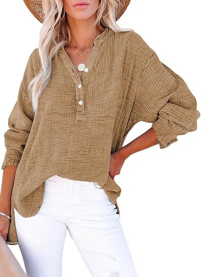 Leonie Pleated Button Cotton Long Sleeve Top