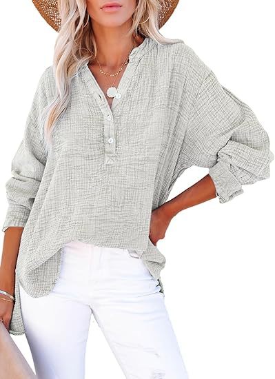 Leonie Pleated Button Cotton Long Sleeve Top
