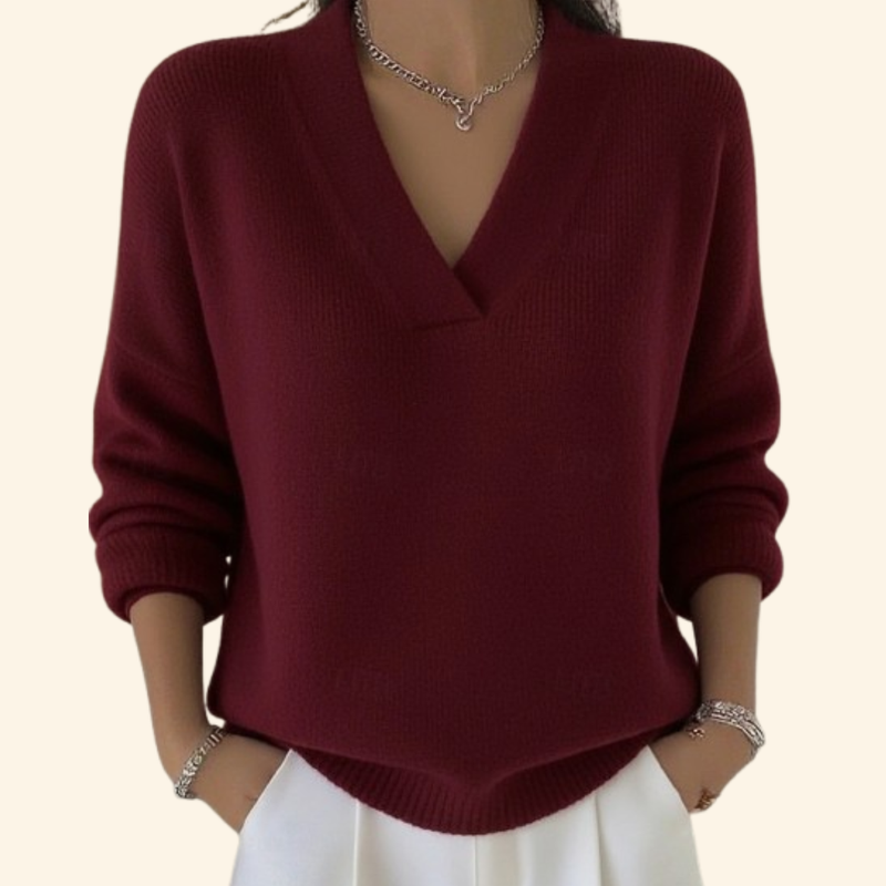 Taleena - V-Neck Pullover with Long Sleeves