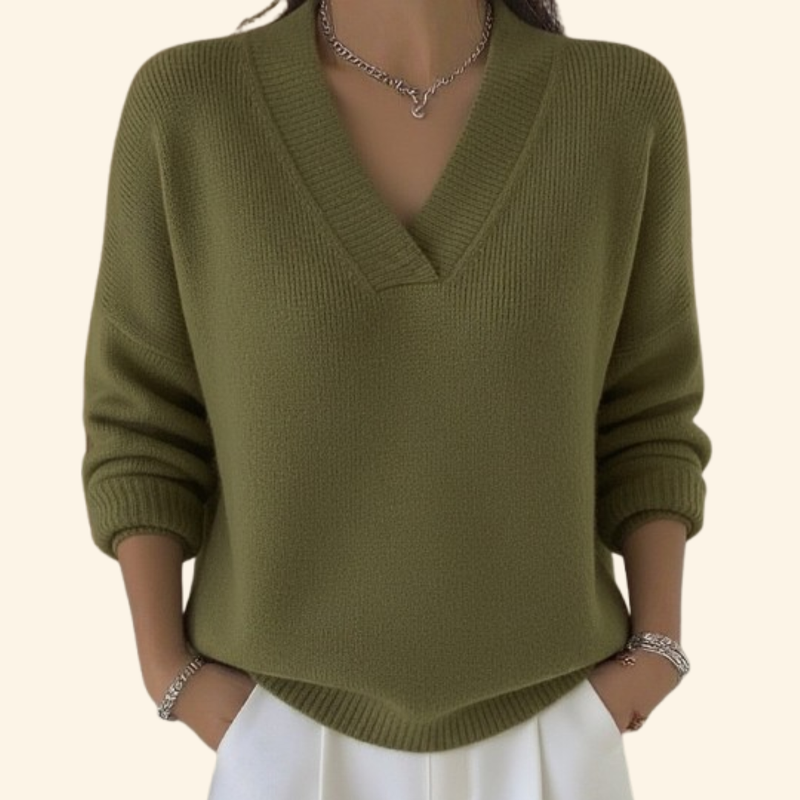 Taleena - V-Neck Pullover with Long Sleeves