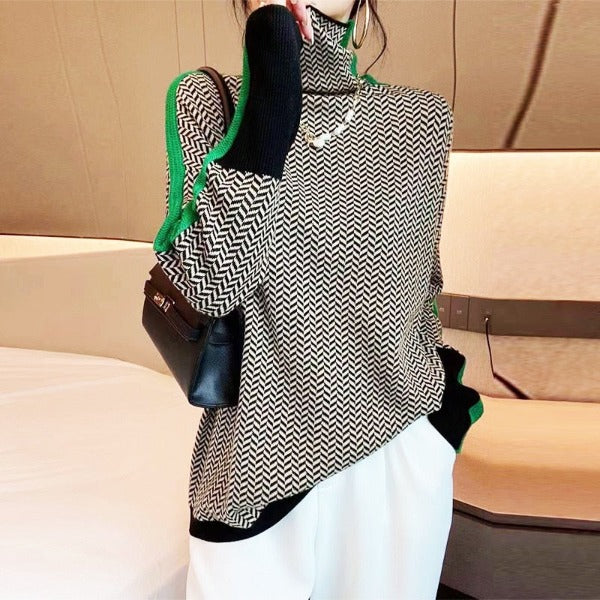 Marieke | Turtleneck Sweater with Striking Contrasting Stripes