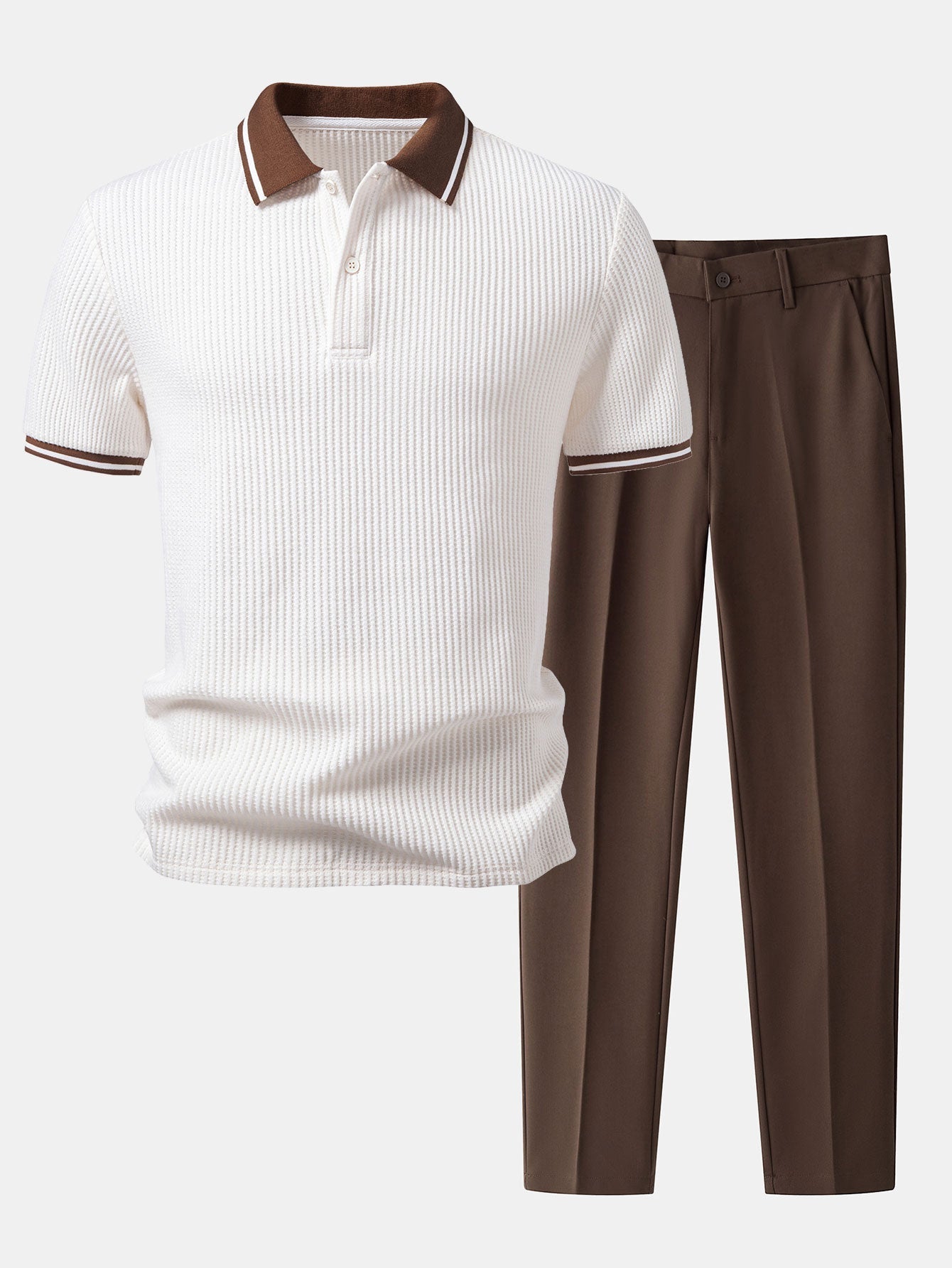 Contrast Stripe Trim Waffle Polo & Slim Fit Tapered Trousers