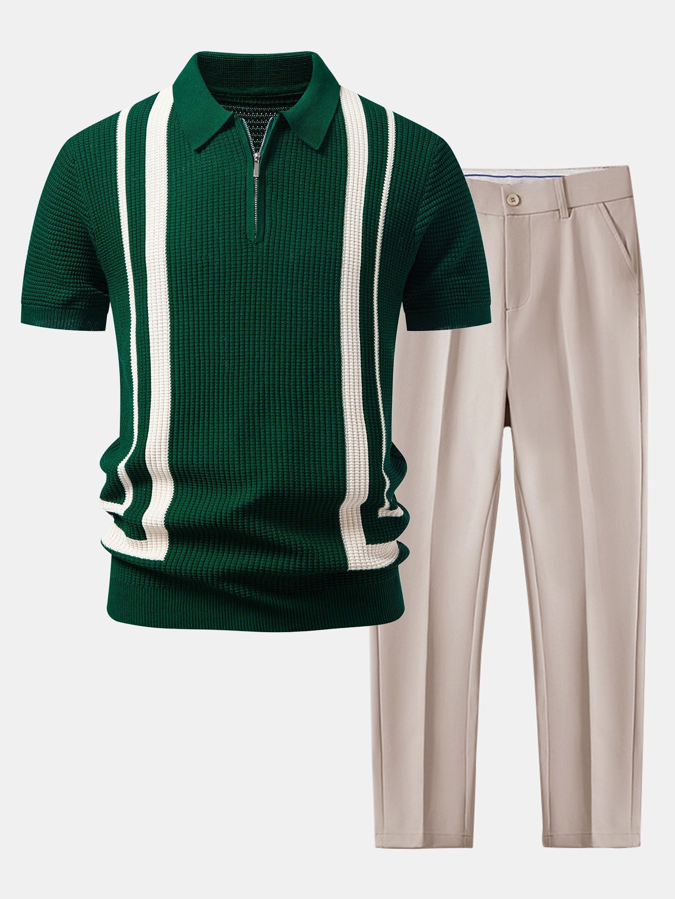 Contrast Zipper Polo & Slim Fit Tapered Trousers