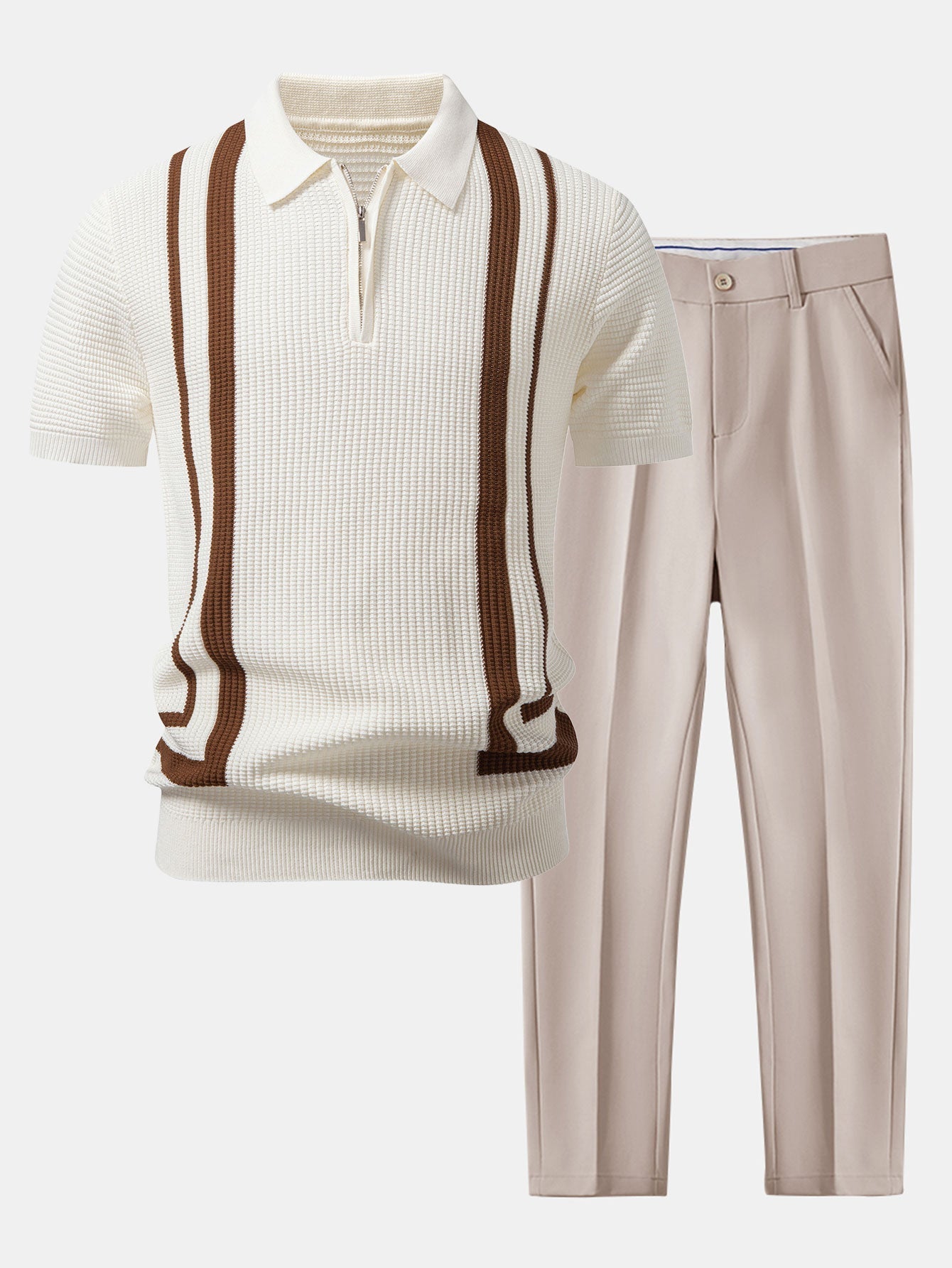 Contrast Zipper Polo & Slim Fit Tapered Trousers