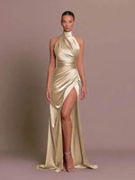 Silken Allure Backless Evening Dress