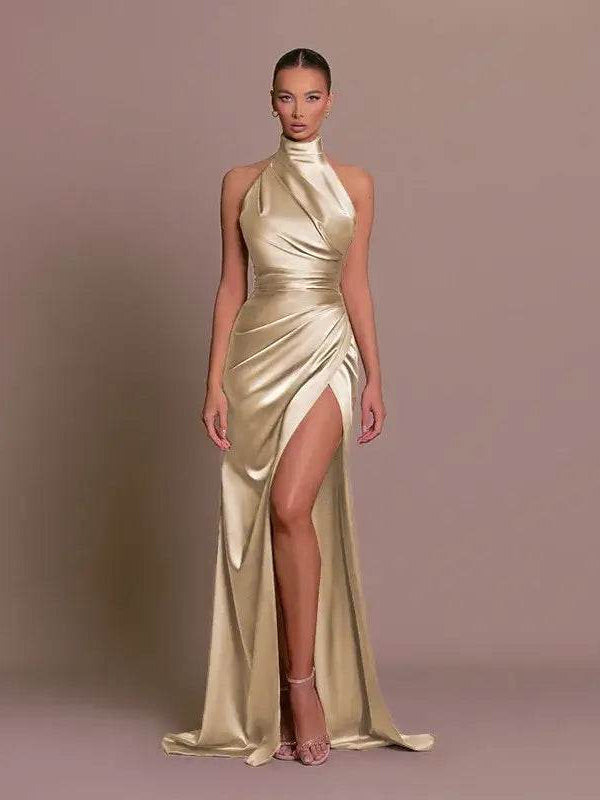 Silken Allure Backless Evening Dress