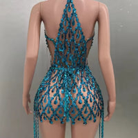 Yiling Glittering Blue Rhinestones Dress