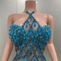 Yiling Glittering Blue Rhinestones Dress