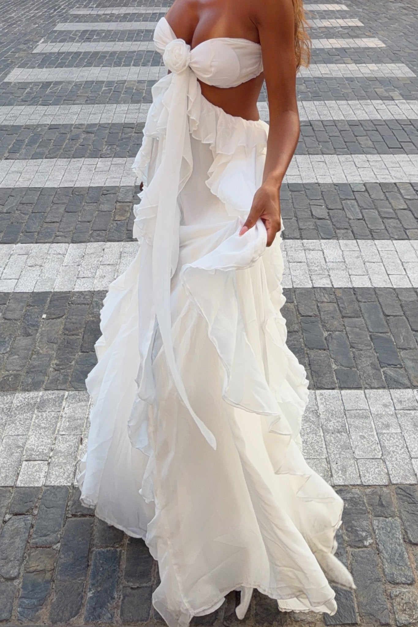 Ruffle Maxi Dress White