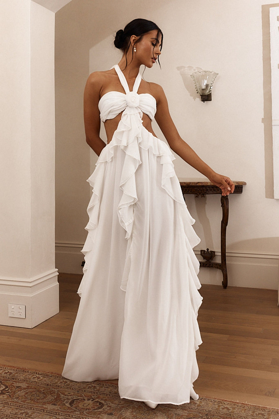 Ruffle Maxi Dress White
