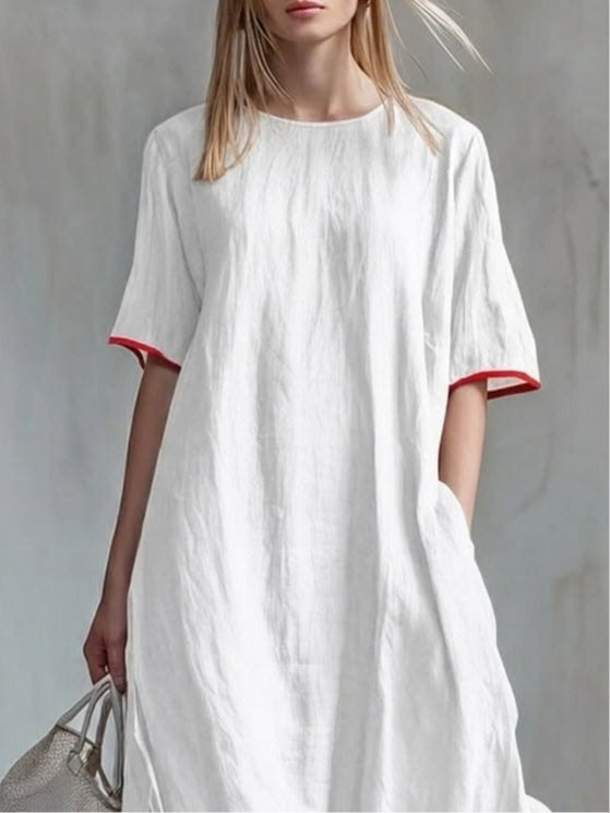 Agata | White Maxi Dress with Red Striped Ruffles