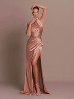 Silken Allure Backless Evening Dress