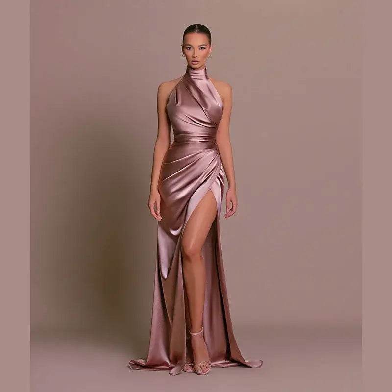 Silken Allure Backless Evening Dress