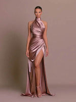Silken Allure Backless Evening Dress