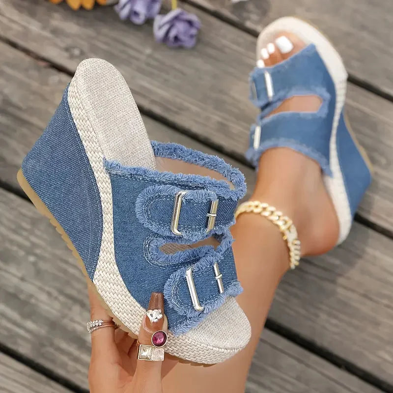 Ada | Denim Wedge Sandals