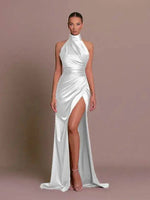 Silken Allure Backless Evening Dress