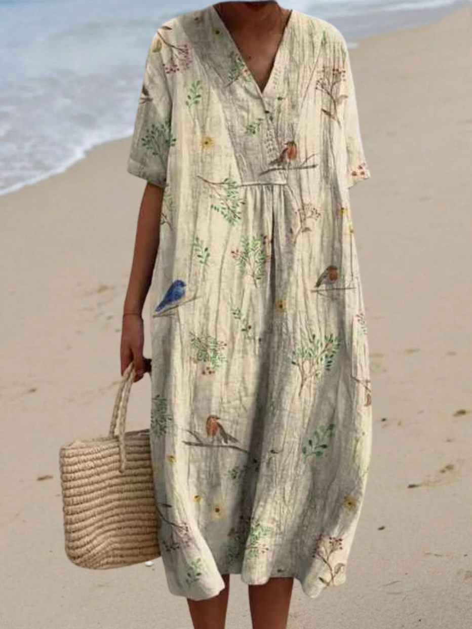 Margaret - Vibrant Floral Garden Print Flowy Dress