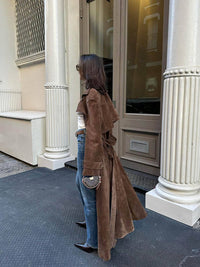Brown Suede Belted Trench