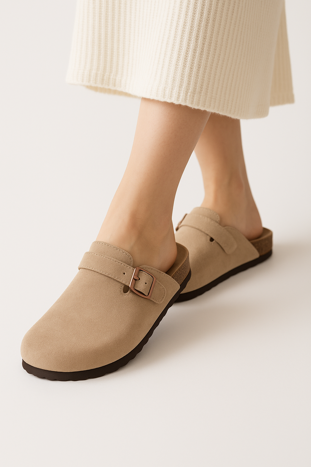 Aria | Suede Clogs with Cork Footbed