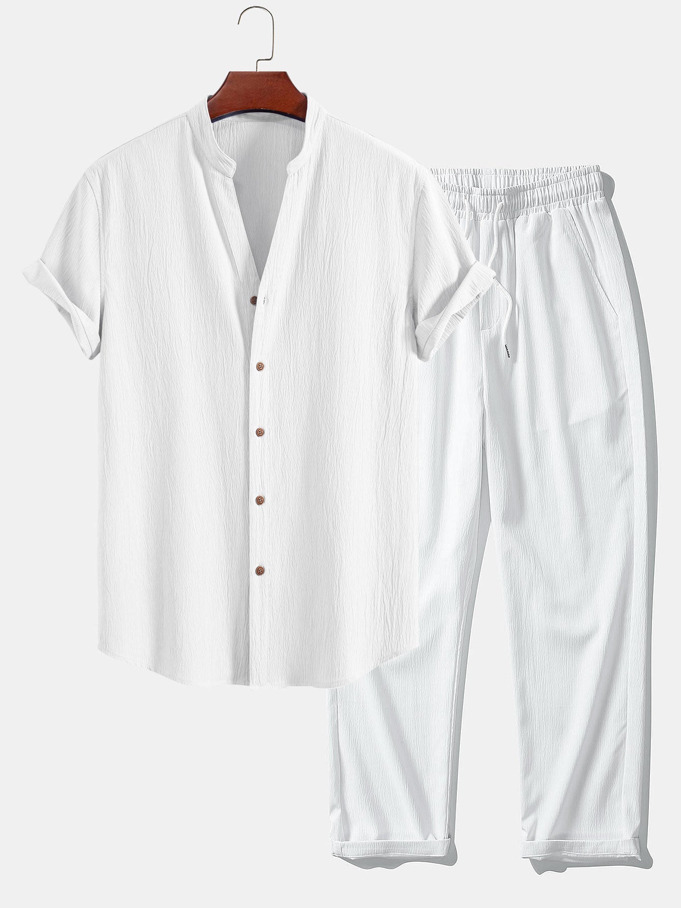 Gerimpelde textuur<tc>rood</tc> V-hals shirt &amp; kreuk textuur<tc>rood</tc> Rechte broek