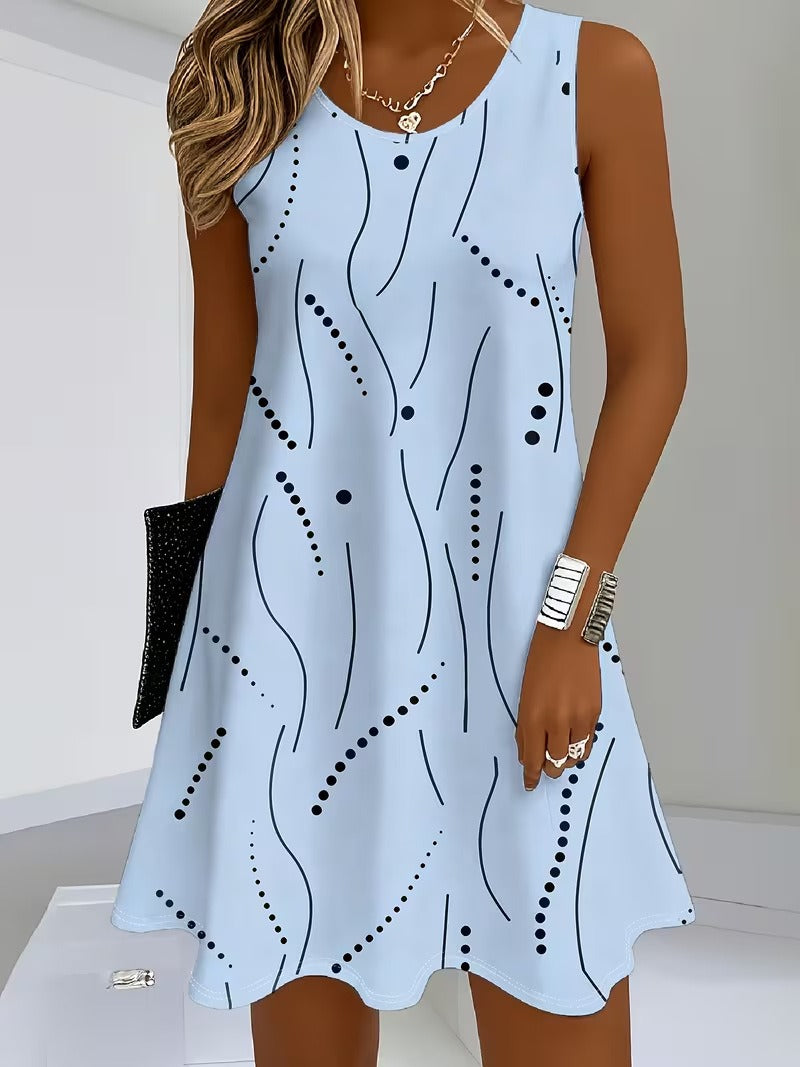 Rianne | Mouwloze Jurk met V-Hals en Print