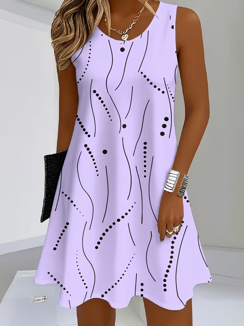 Rianne | Mouwloze Jurk met V-Hals en Print