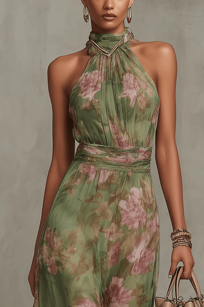 Avelisse – Floral Halter Maxi Dress