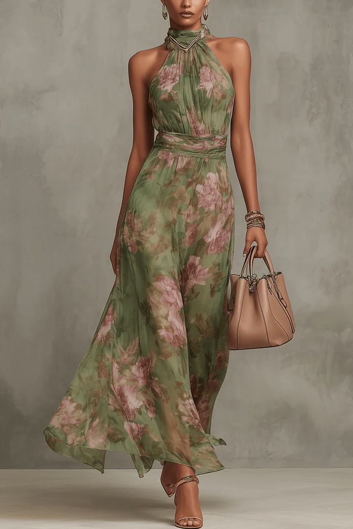 Avelisse – Floral Halter Maxi Dress