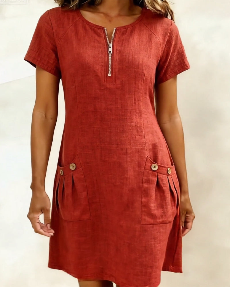 Cotton Linen Zip Pocket Dress
