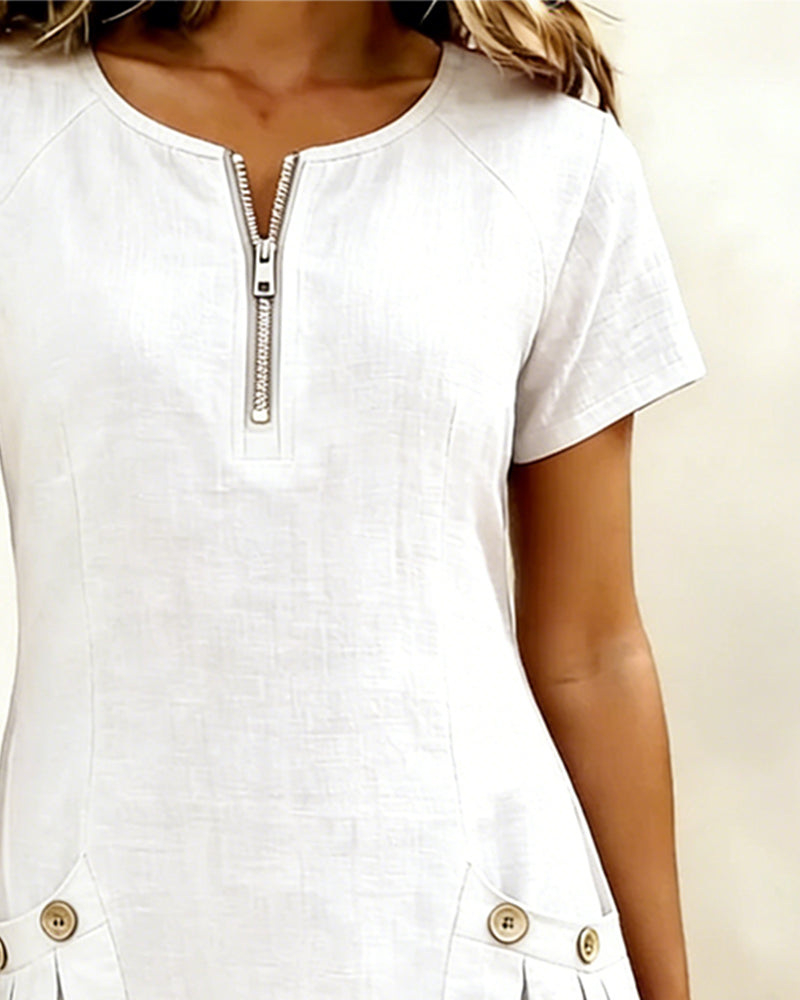 Cotton Linen Zip Pocket Dress