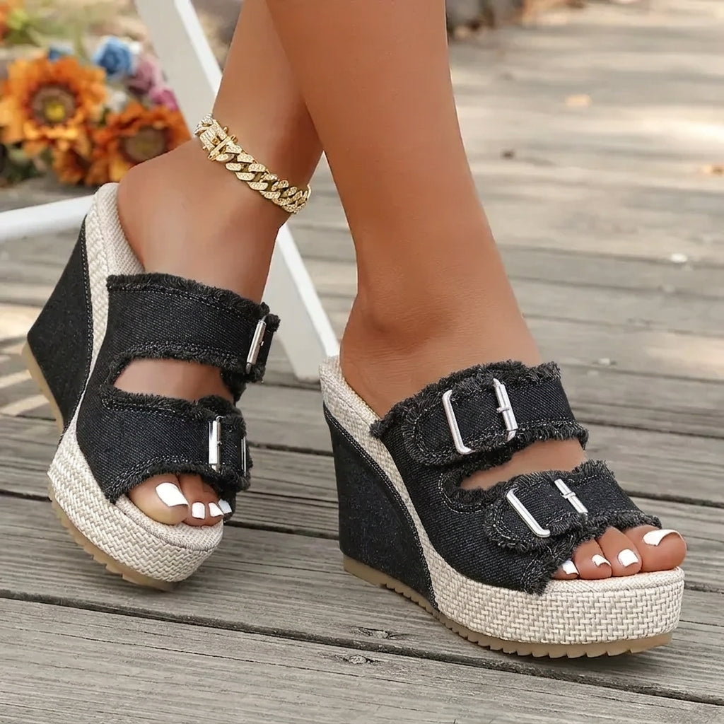 Ada | Denim Wedge Sandals