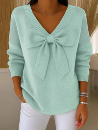 Women's Solid Color Sweater with Ribbon
