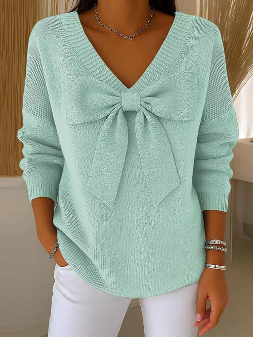Women's Solid Color Sweater with Ribbon