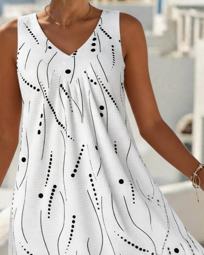 Rianne | Mouwloze Jurk met V-Hals en Print
