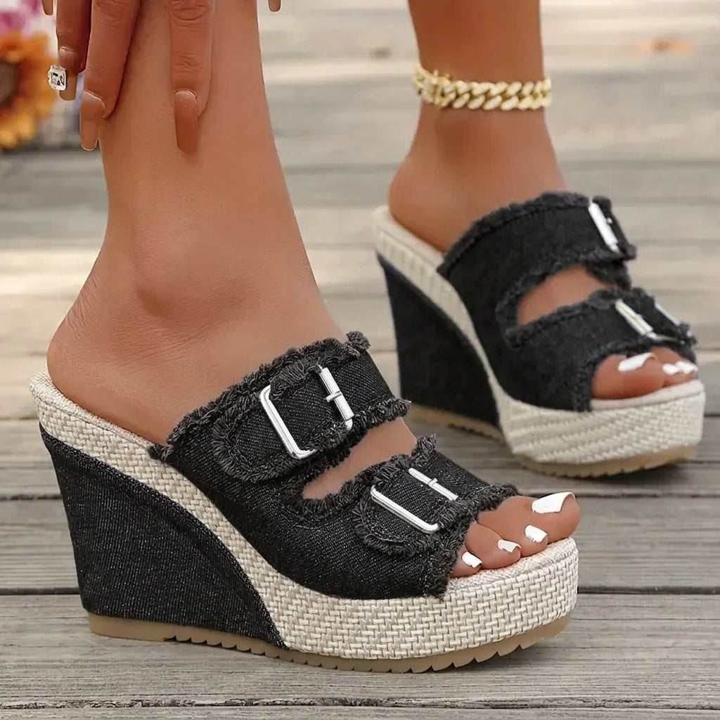 Ada | Denim Wedge Sandals