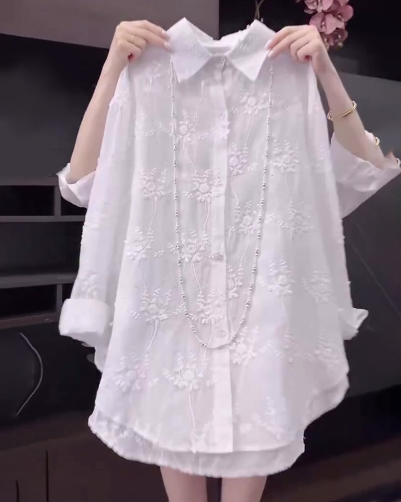 Annalise™ | Floral Solid Color Shirt with Dropped Shoulders
