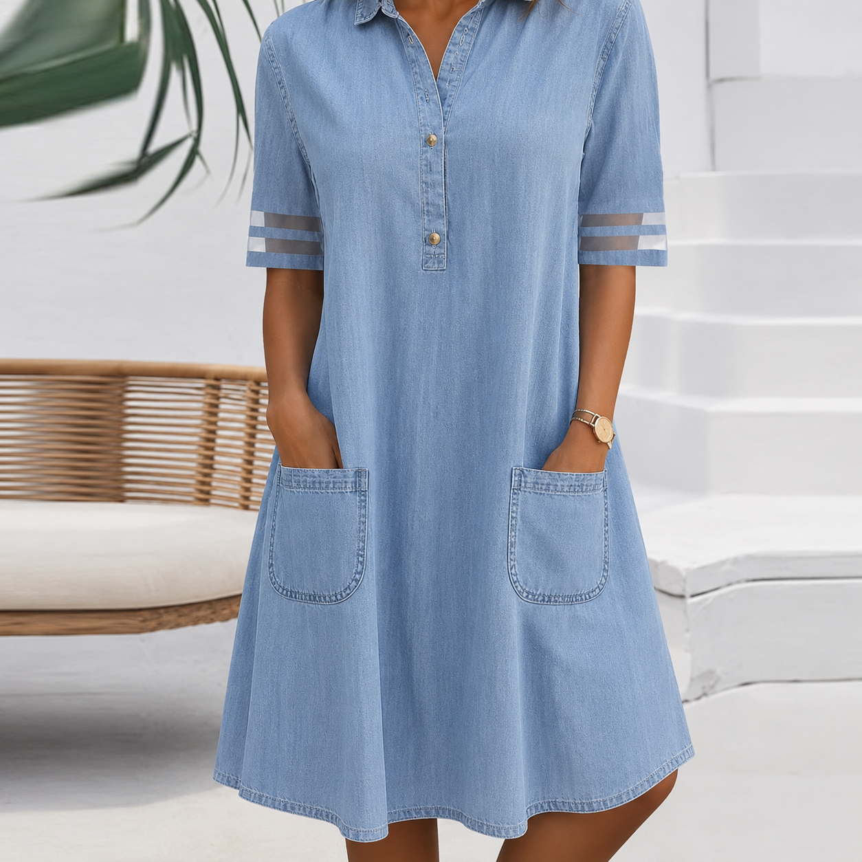 Brittany™ | Tummy-Camouflaging Denim-Look Shirt Dress