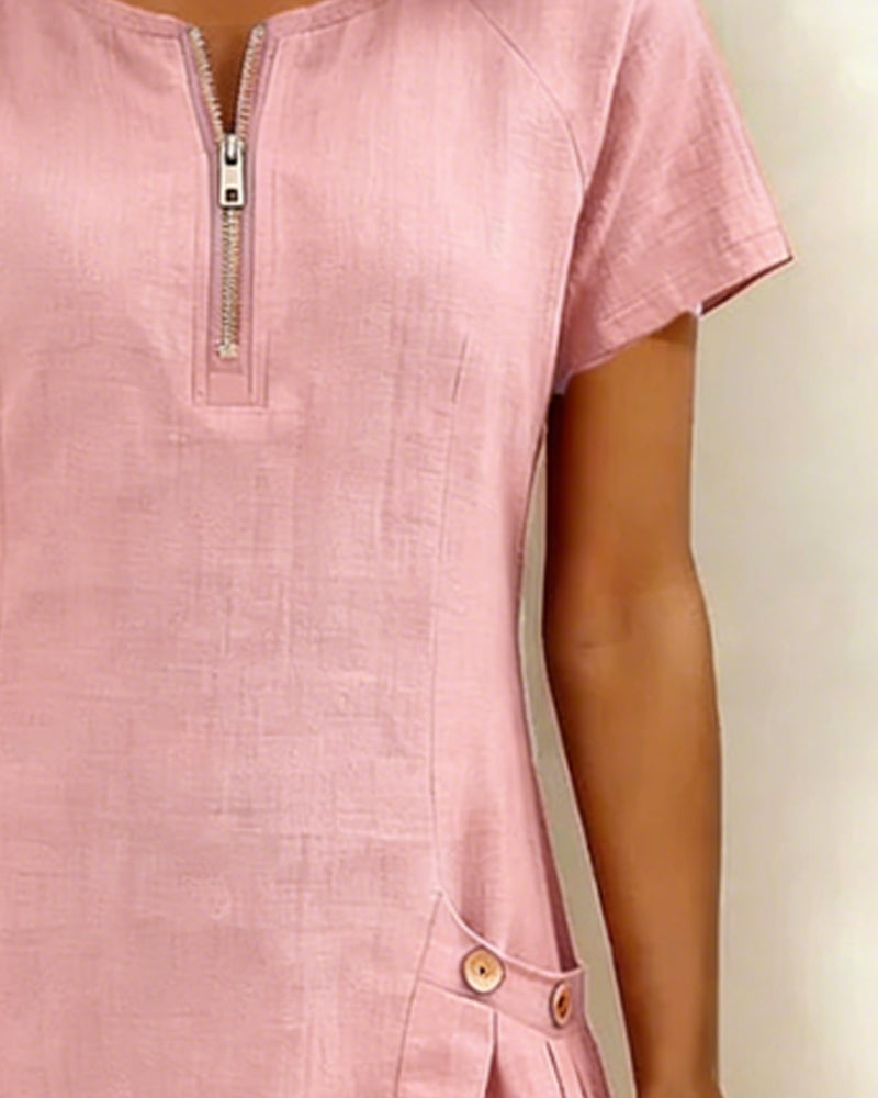 Cotton Linen Zip Pocket Dress