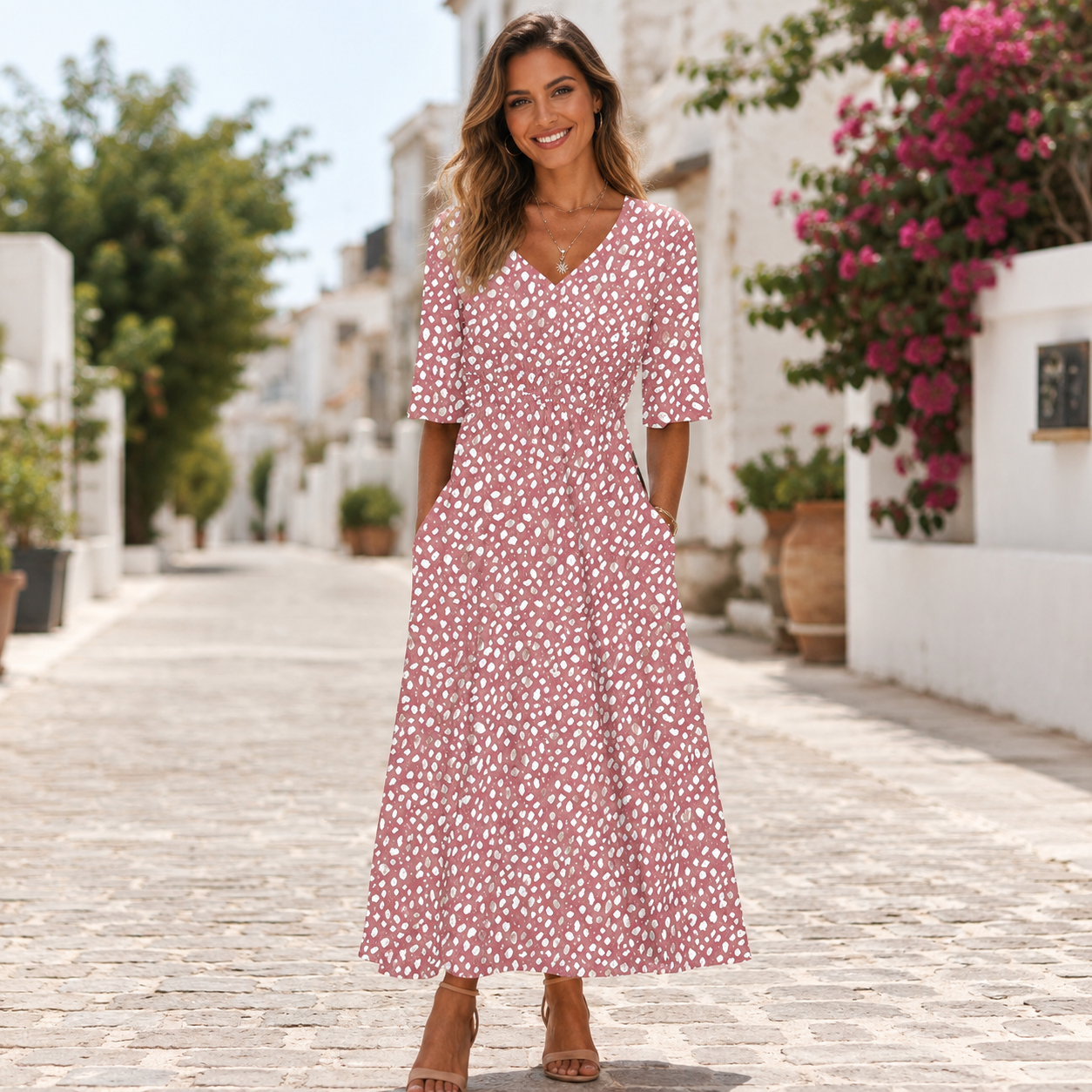 Tess™ | Elegant Midi Dress With Tummy-Camouflaging Design