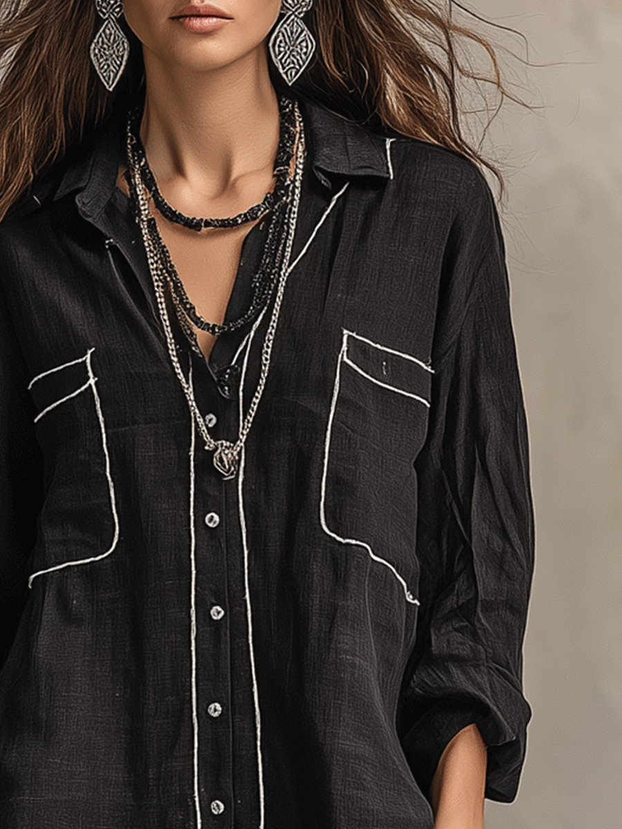 Modern Bohemian Effortless Black Linen Shirt
