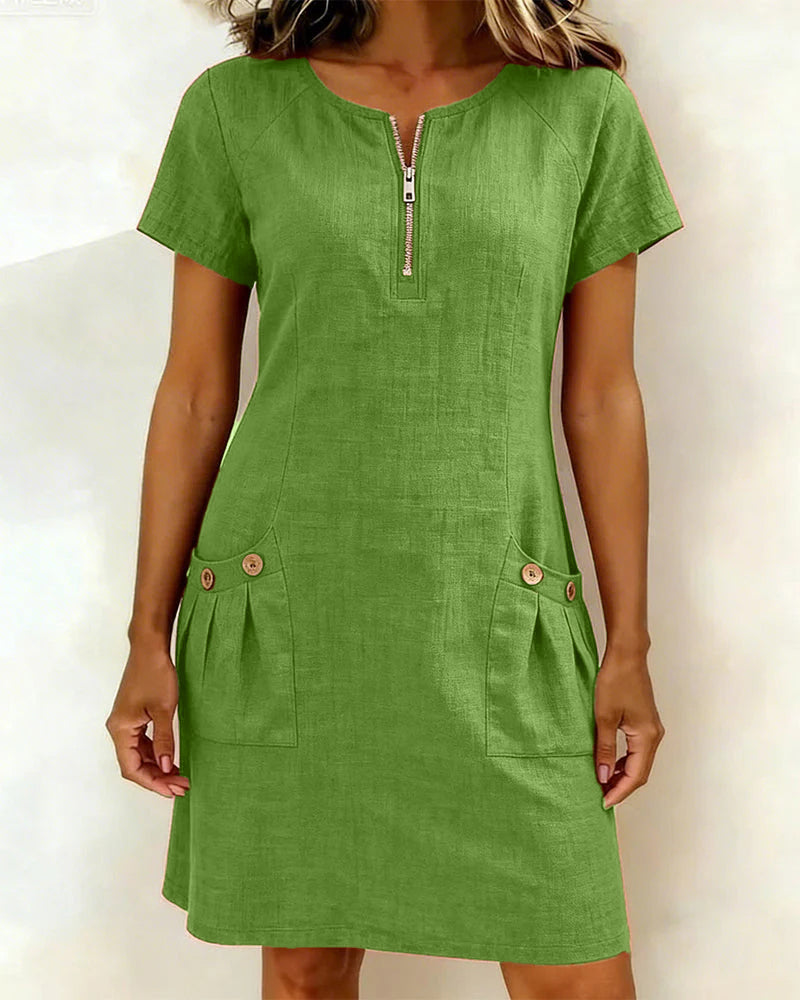 Cotton Linen Zip Pocket Dress