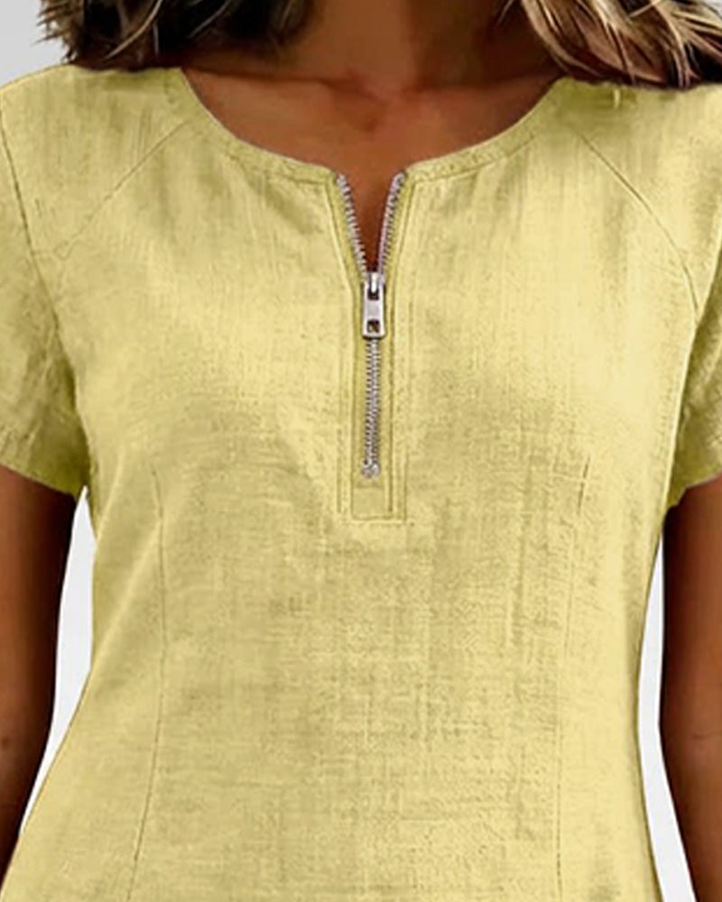Cotton Linen Zip Pocket Dress