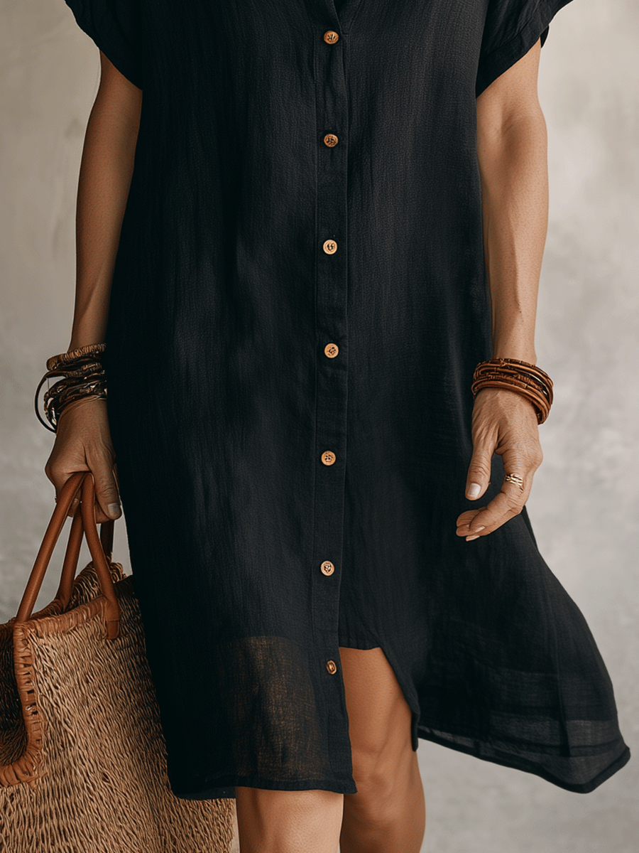 Céleste | Linen Cotton Button Midi Shirt Dress