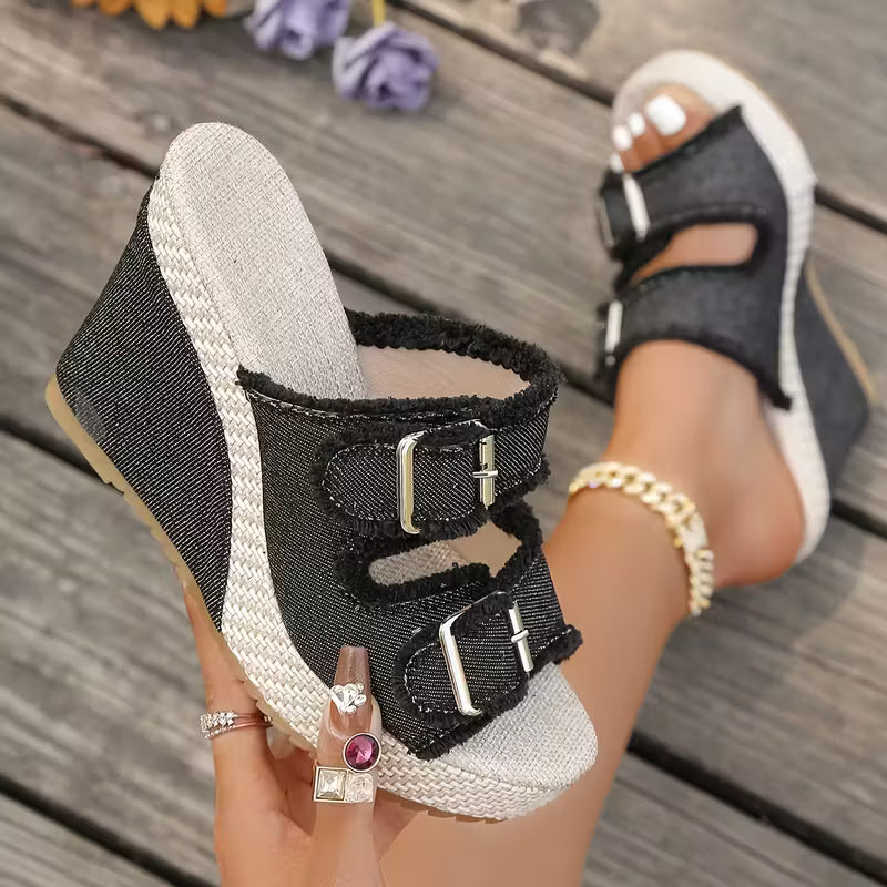 Ada | Denim Wedge Sandals