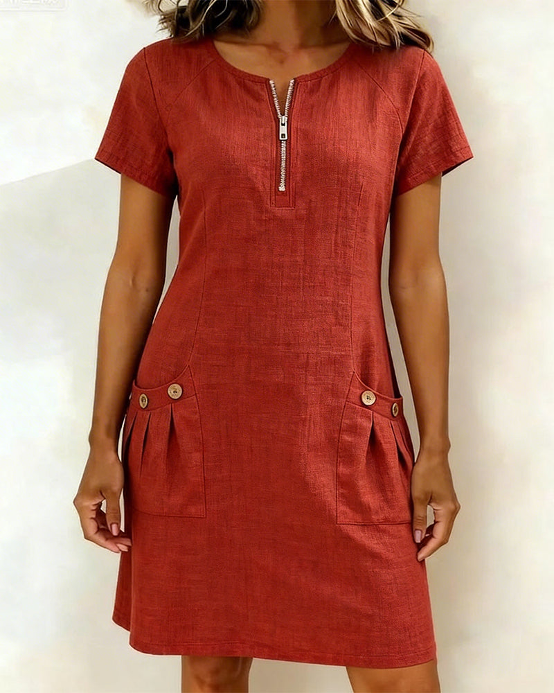 Cotton Linen Zip Pocket Dress