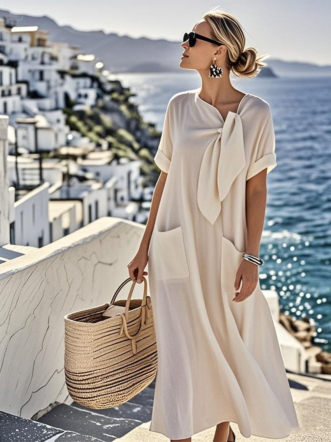 Women'S Solid Color Loose Pocket Dress