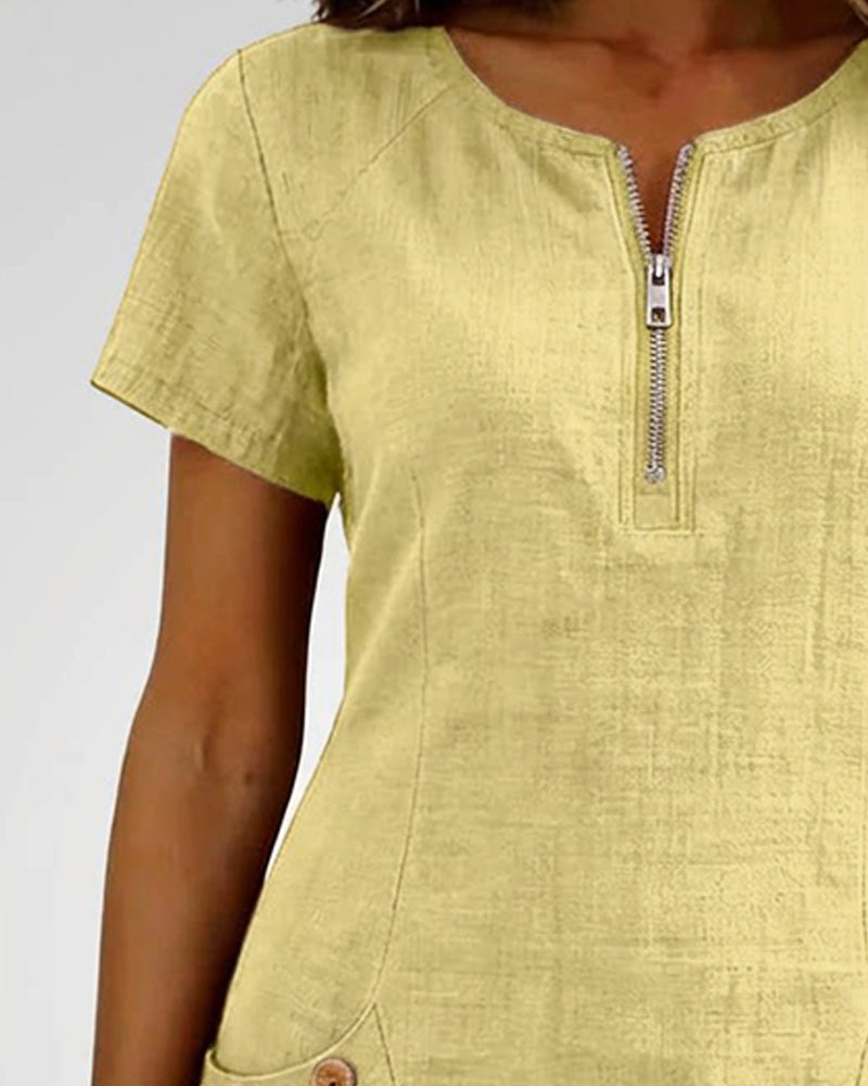 Cotton Linen Zip Pocket Dress
