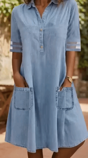 Brittany™ | Tummy-Camouflaging Denim-Look Shirt Dress