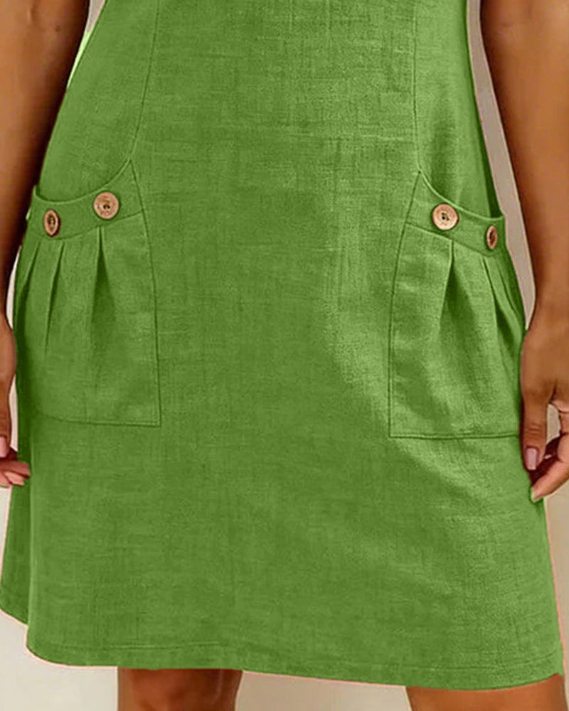 Cotton Linen Zip Pocket Dress